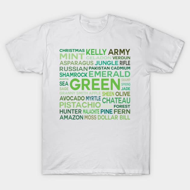 Word Cloud - Shades of Green (White Background) T-Shirt by inotyler
